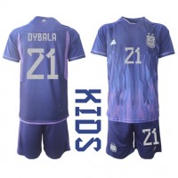 Fotballdrakt Barn Argentina Paulo Dybala #21 Bortedraktsett VM 2022 Kortermet (+ Korte bukser)